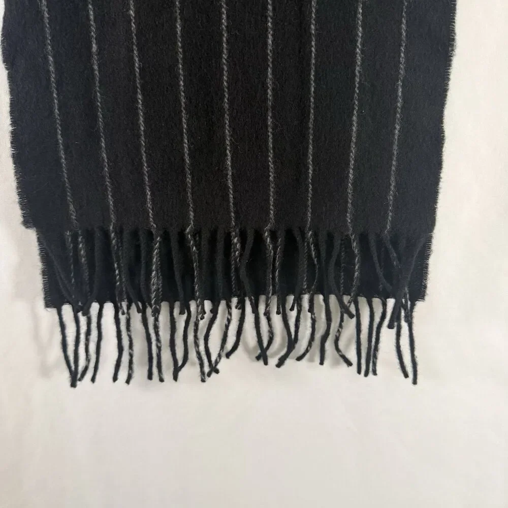 Brooks Brothers 346 Lambswool Scarf Black Striped Tassels 12